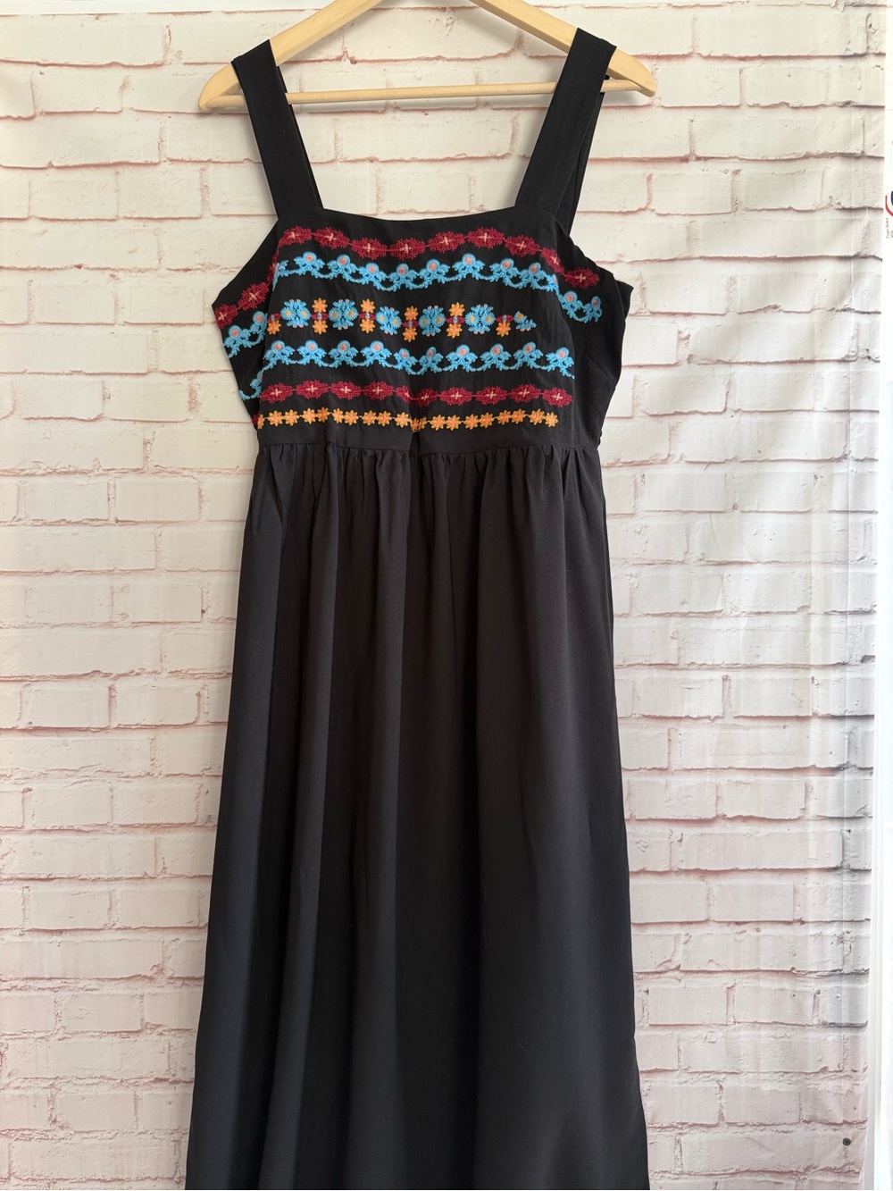 Black Maxi Dress with Colorful Embroidered Bodice